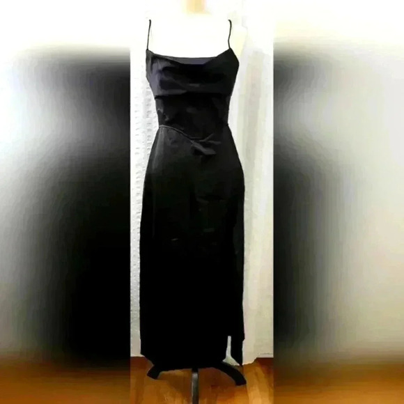 NWT Zara Black Satin Effect Cowl Neck Midi Slip Dress, Size S - Picture 8 of 10